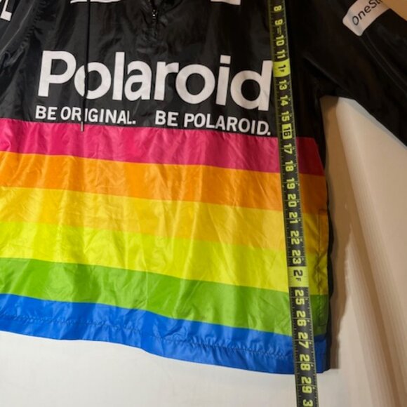Polaroid Windbreaker Hooded Pullover 1/4 Zip Jacket Retro Black Rainbow Sz XL - Picture 3 of 8